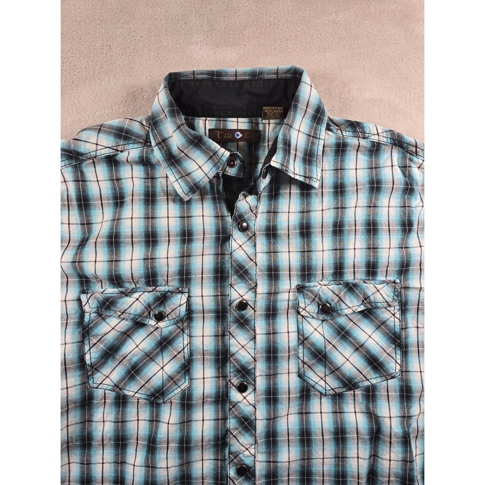Twice Shirt Mens XL‎ Plaid Western Long Sleeve Pearl Snap Cowboy Fits Small Read